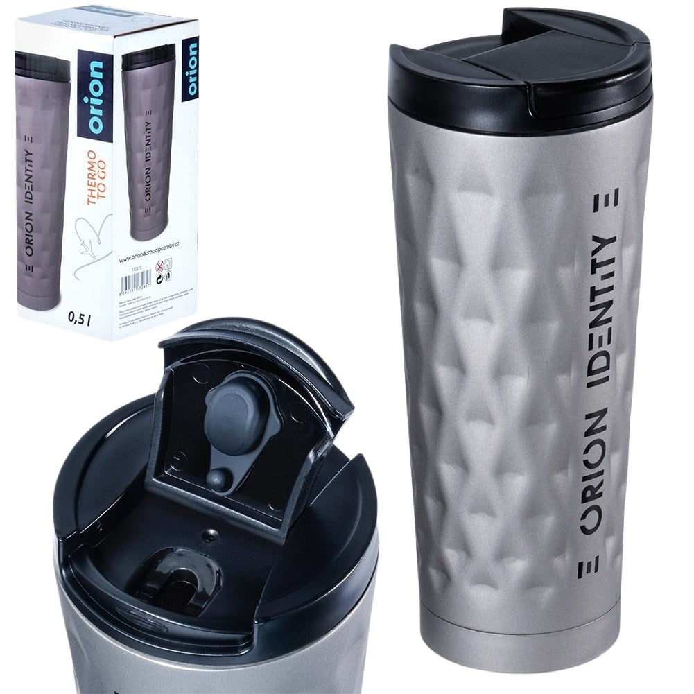 Thermos mug in matt gray with silicone seal and lid