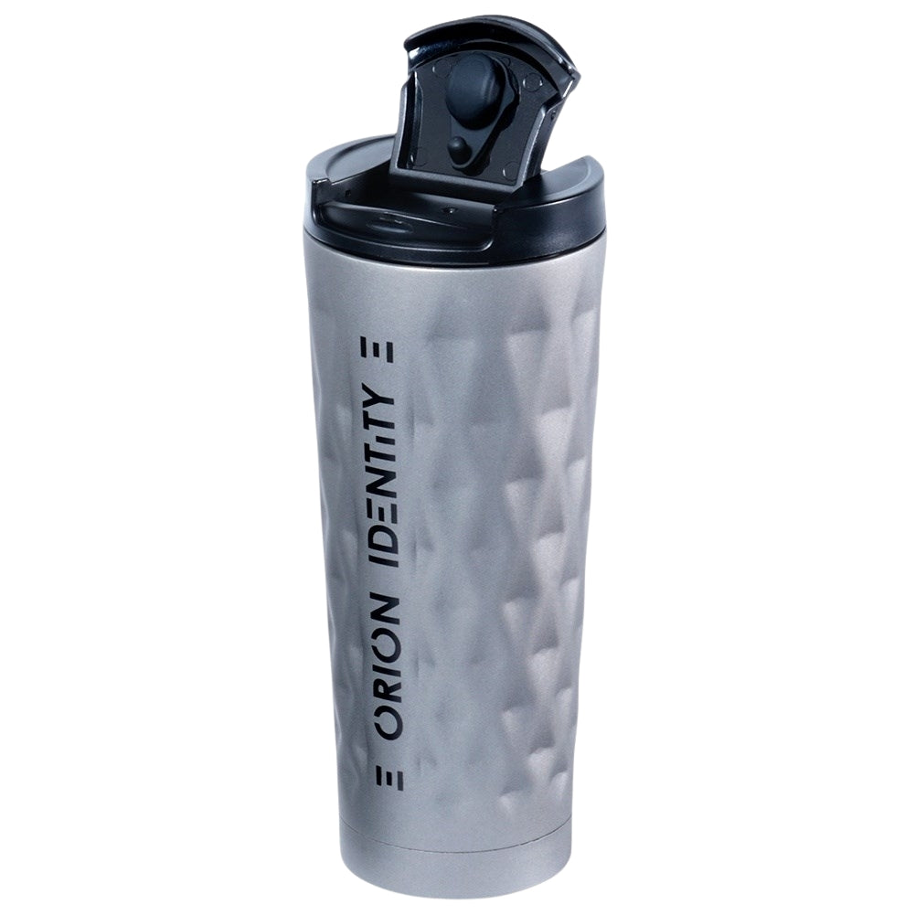 Thermos mug in matt gray with silicone seal and lid