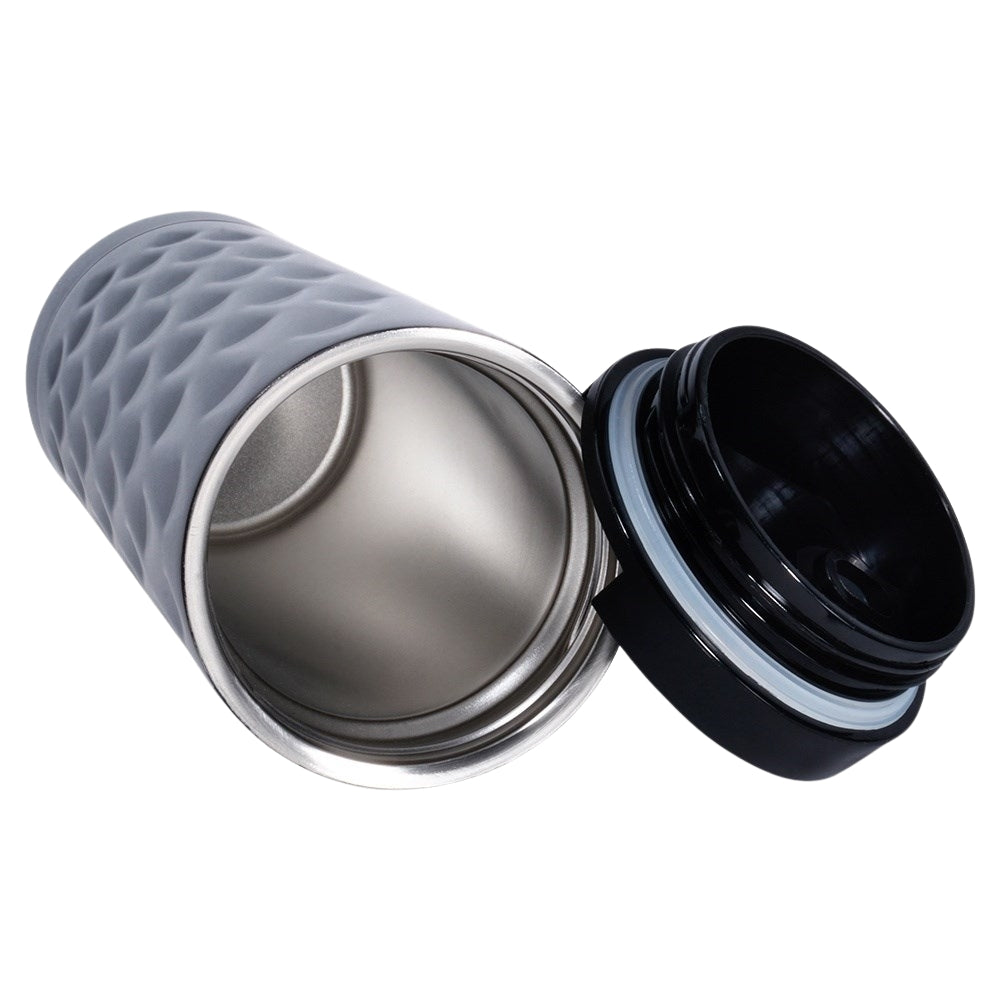 Thermos mug in matt gray with silicone seal and lid