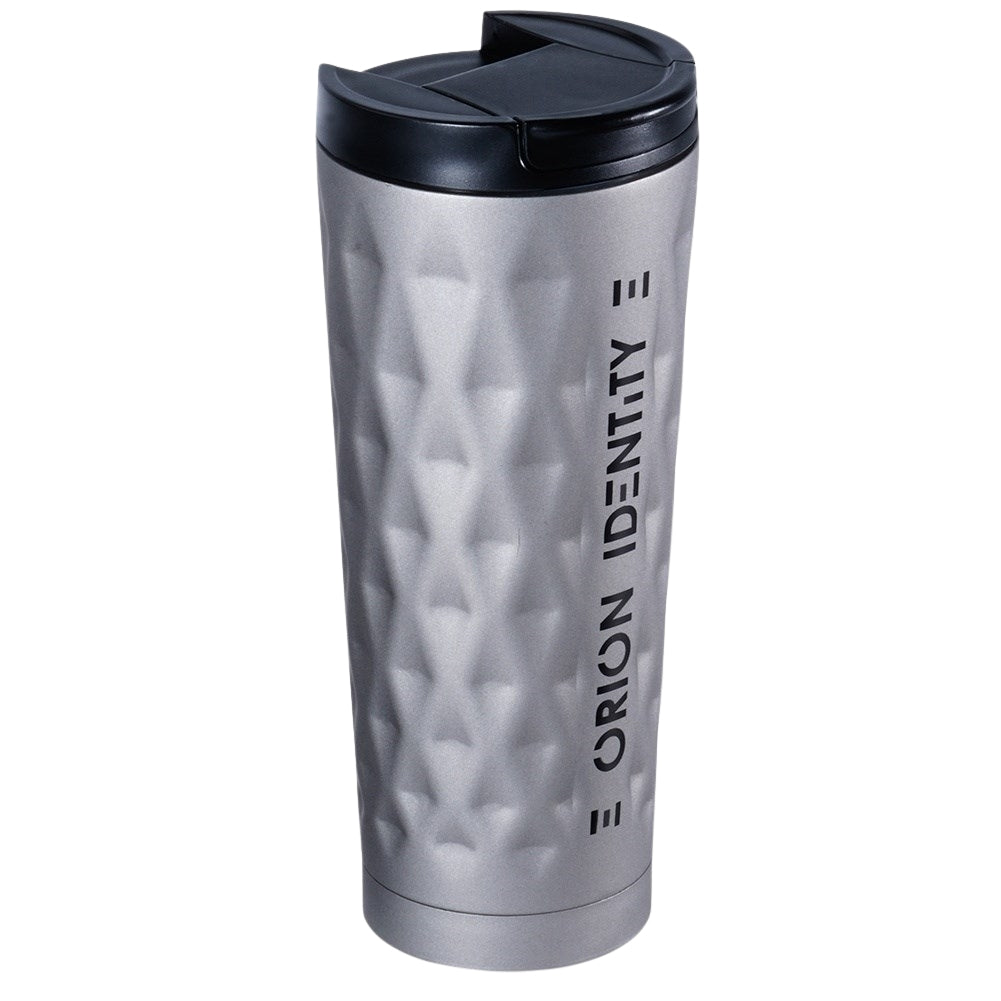 Thermos mug in matt gray with silicone seal and lid
