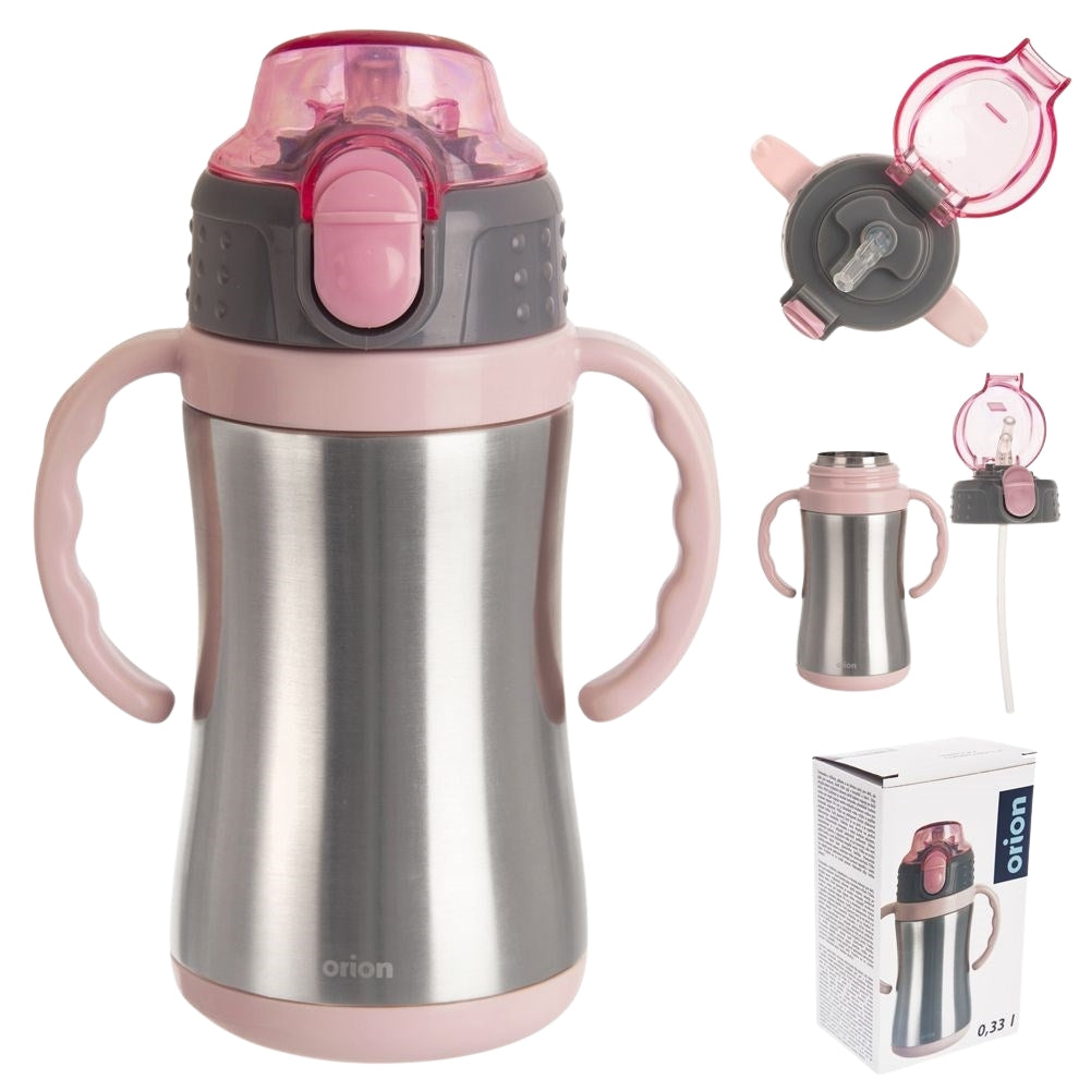 Thermos mug with Handle and Drinking Spout in Stainless Steel