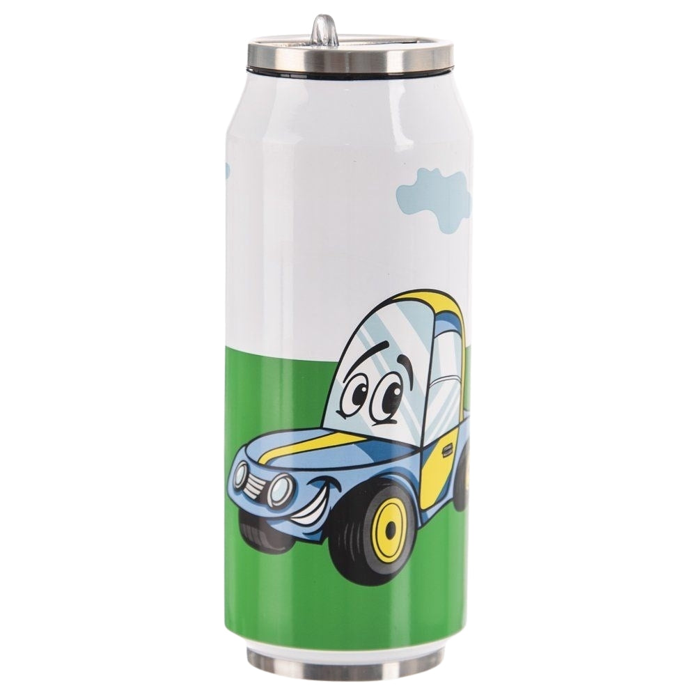 Thermos mug with spout and straw, keeps heat for 12 hours