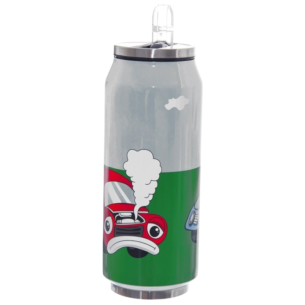 Thermos mug with spout and straw, keeps heat for 12 hours