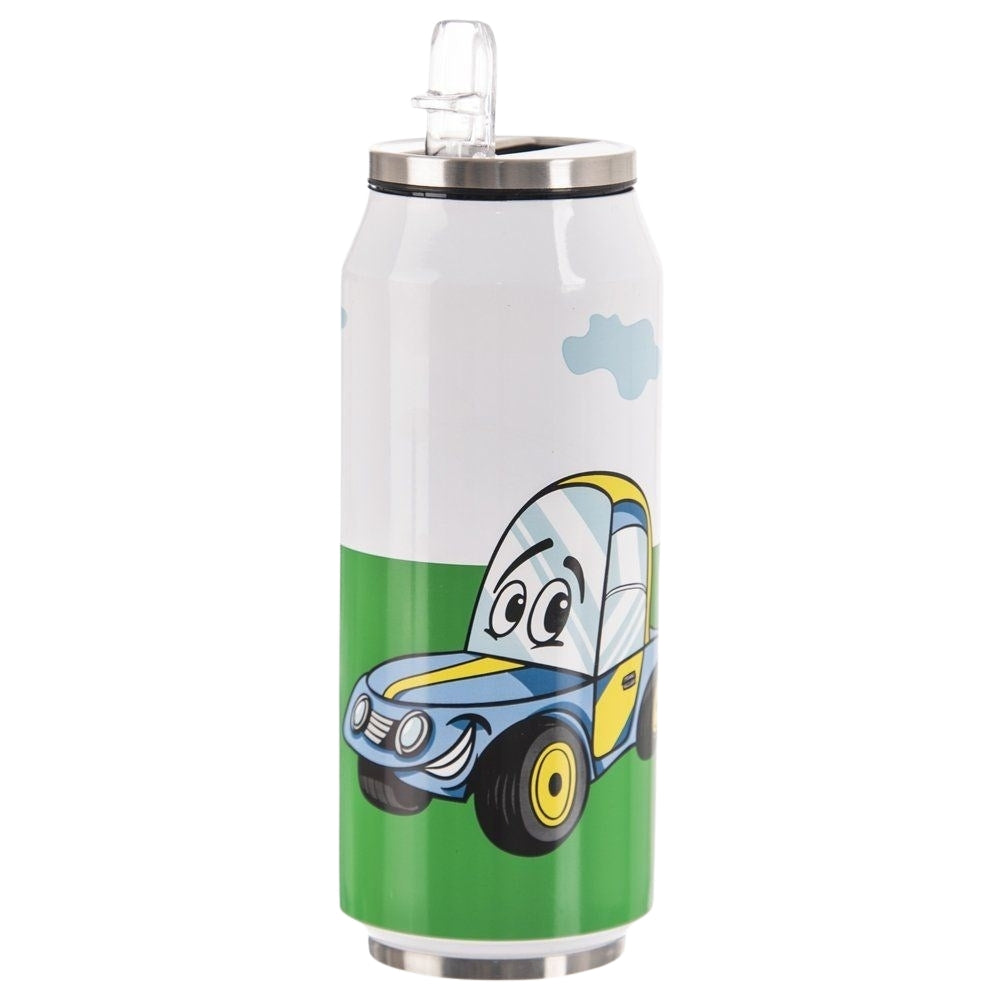 Thermos mug with spout and straw, keeps heat for 12 hours