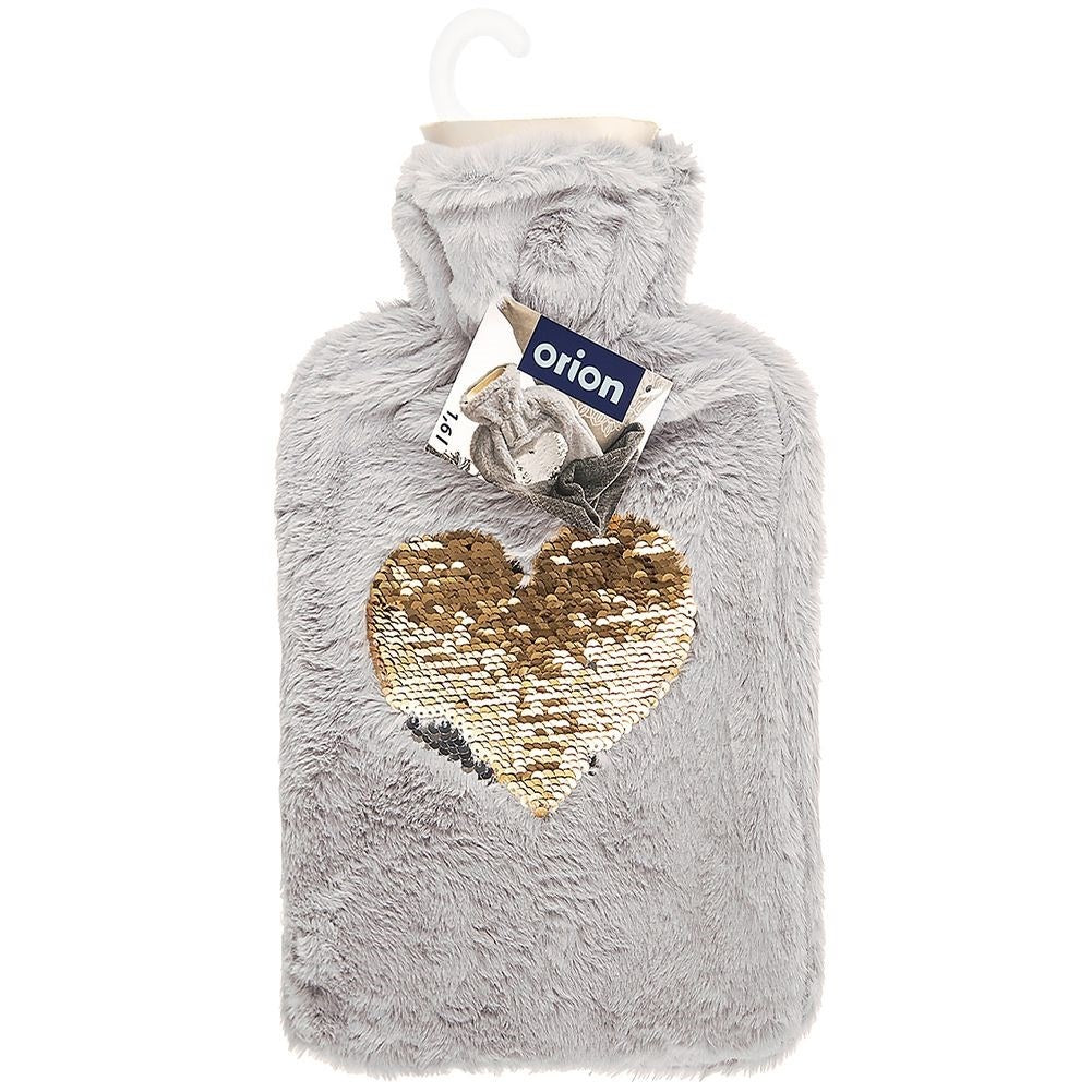 Thermos with gray cover and sequin application