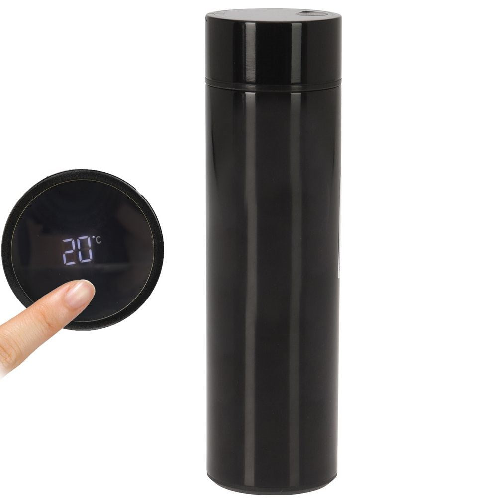 Thermos with thermometer, steel, black, 450 ml