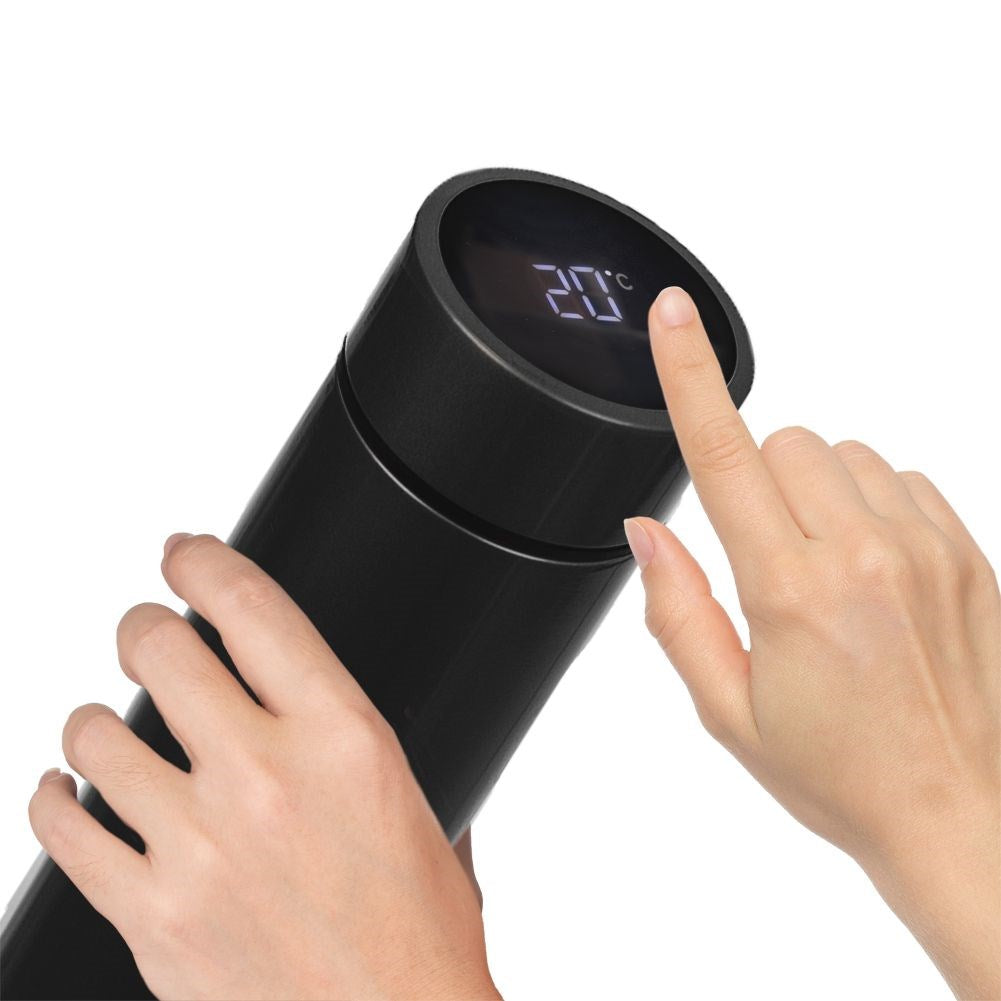 Thermos with thermometer, steel, black, 450 ml