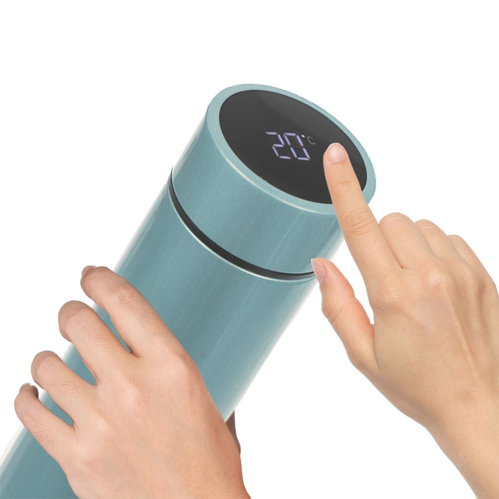 Thermos with thermometer, steel, blue, 450 ml