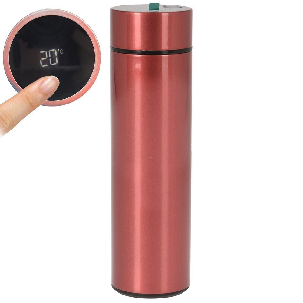 Thermos with thermometer, steel, red, 450 ml