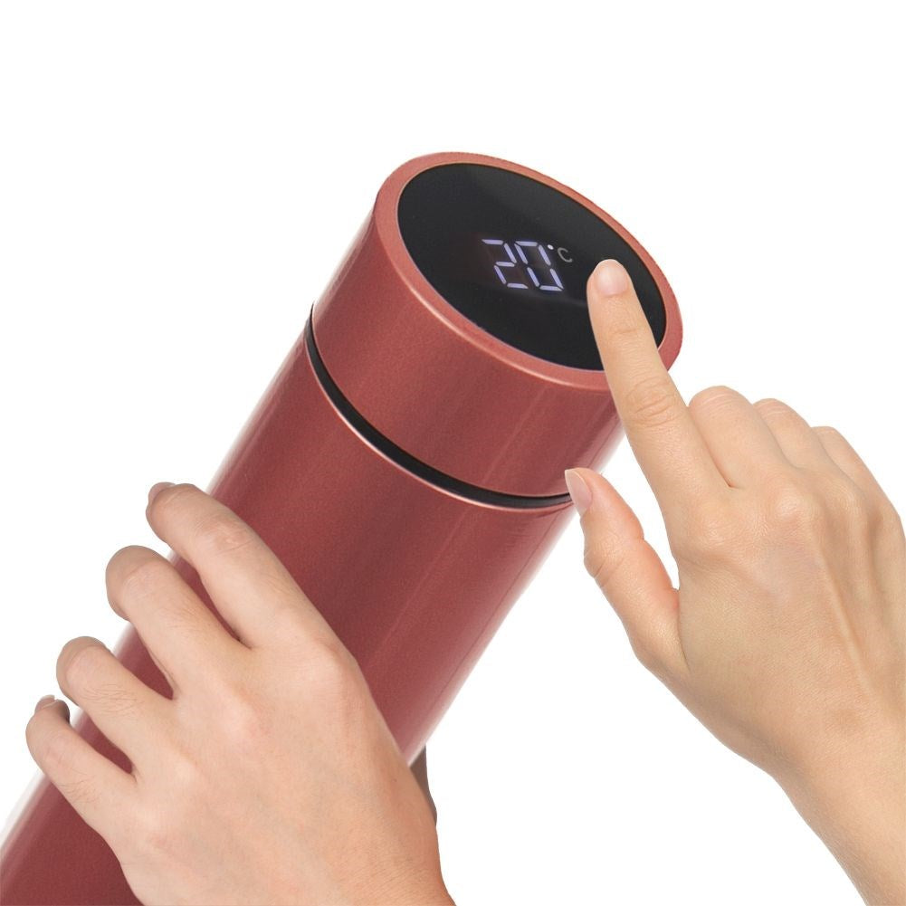 Thermos with thermometer, steel, red, 450 ml