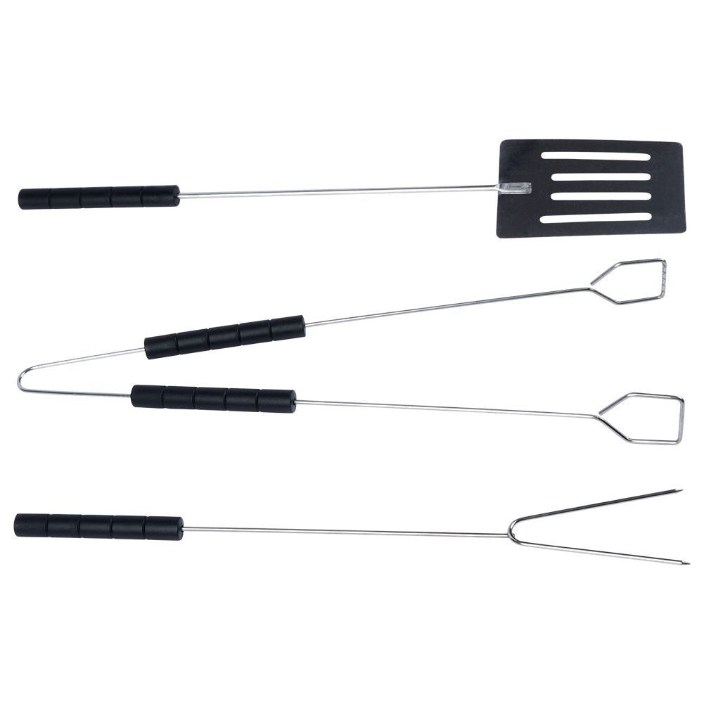 The ultimate barbecue set: 3 tools in chrome steel with plastic handles