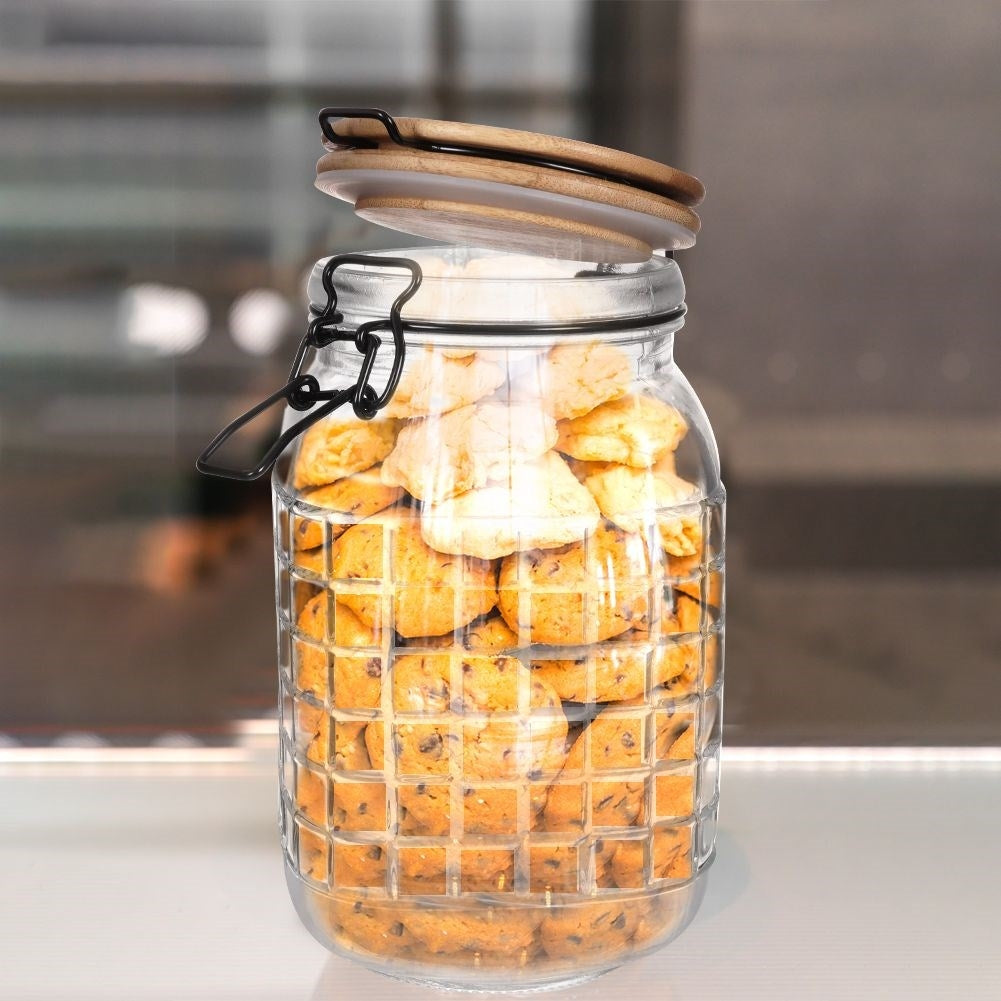 Thick Glass Container with Bamboo Lid and Sealing Ring