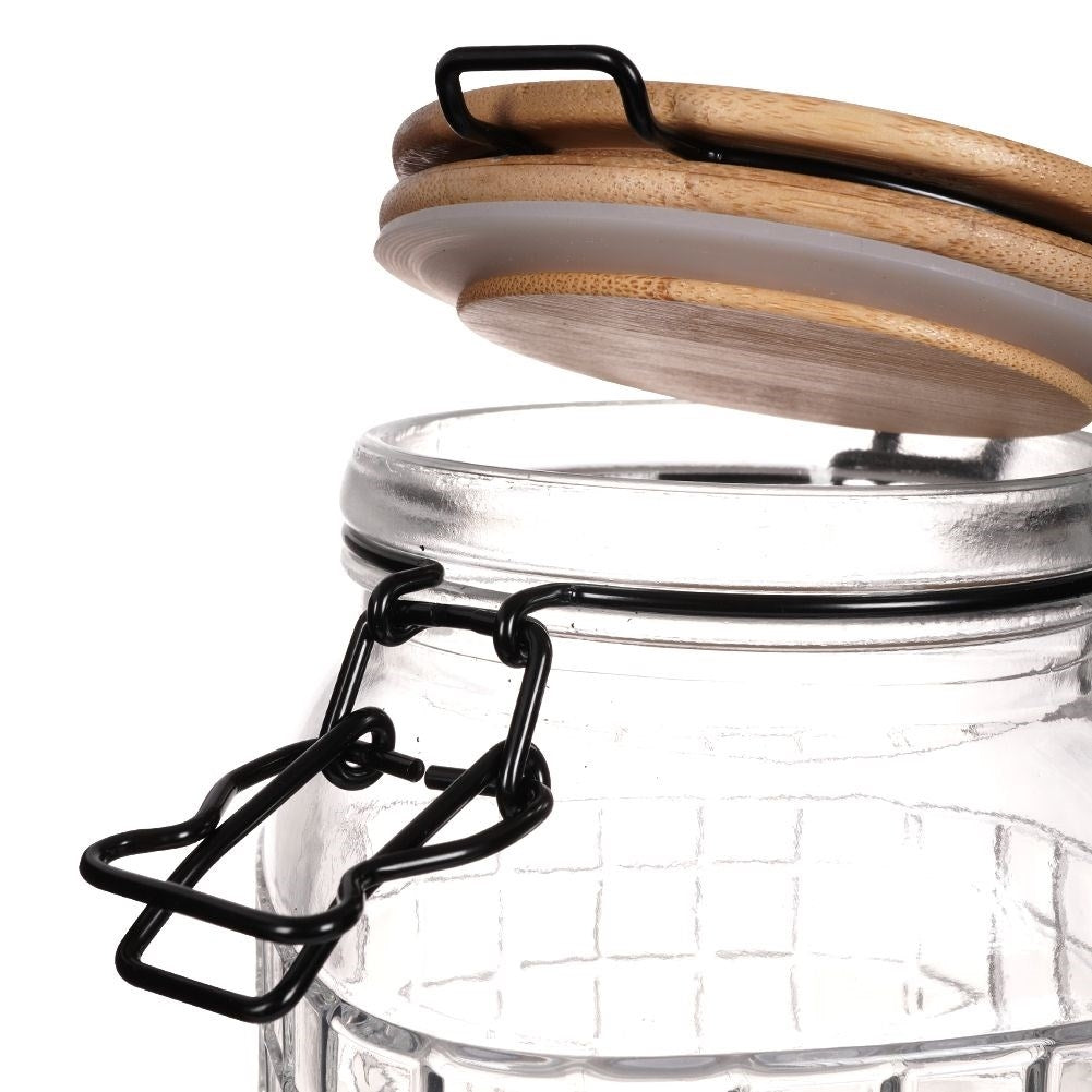 Thick Glass Container with Bamboo Lid and Sealing Ring