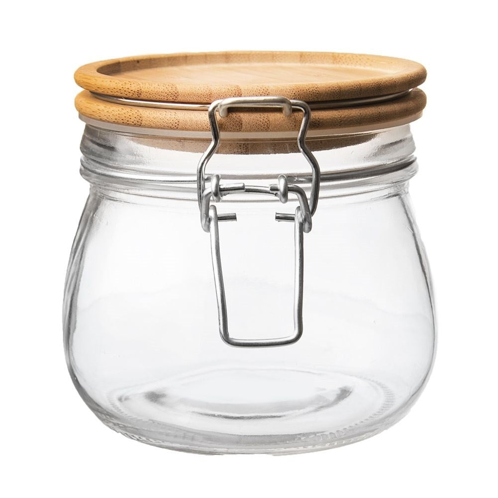 Thick Glass Jar with Bamboo Lid and Rubber Seal