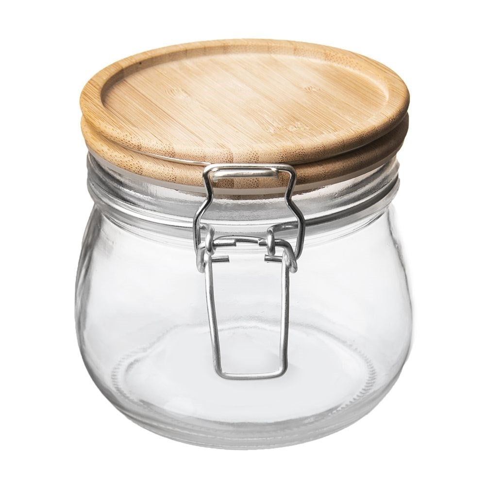 Thick Glass Jar with Bamboo Lid and Rubber Seal