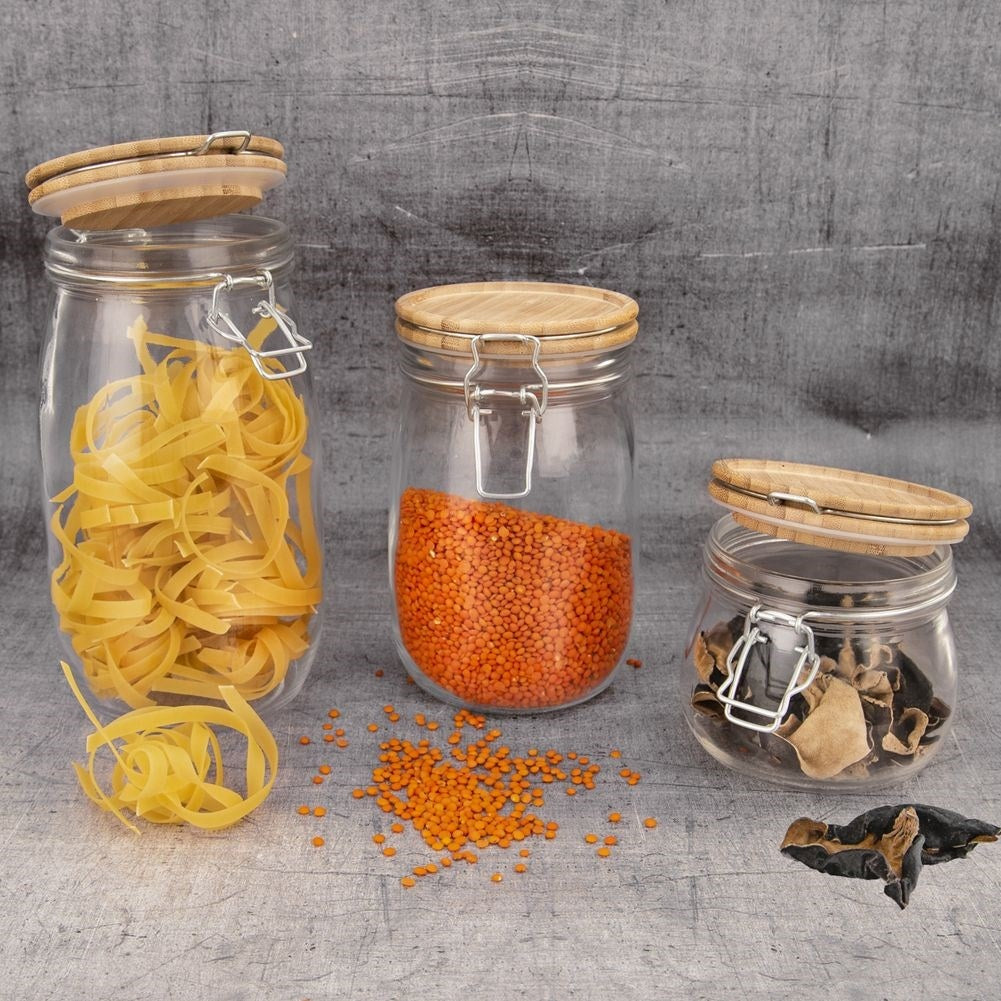 Thick Glass Jar with Bamboo Lid and Rubber Seal