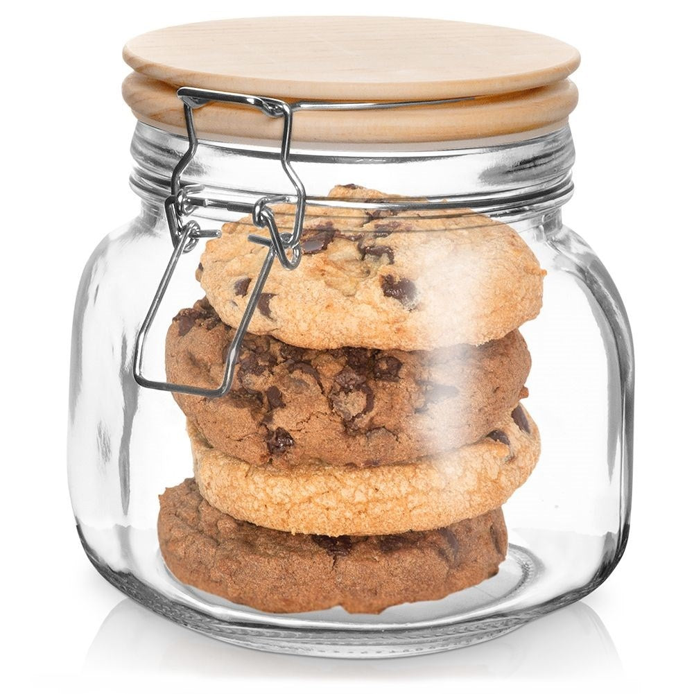 Thick glass jar with bamboo lid, airtight closure, 850 ml