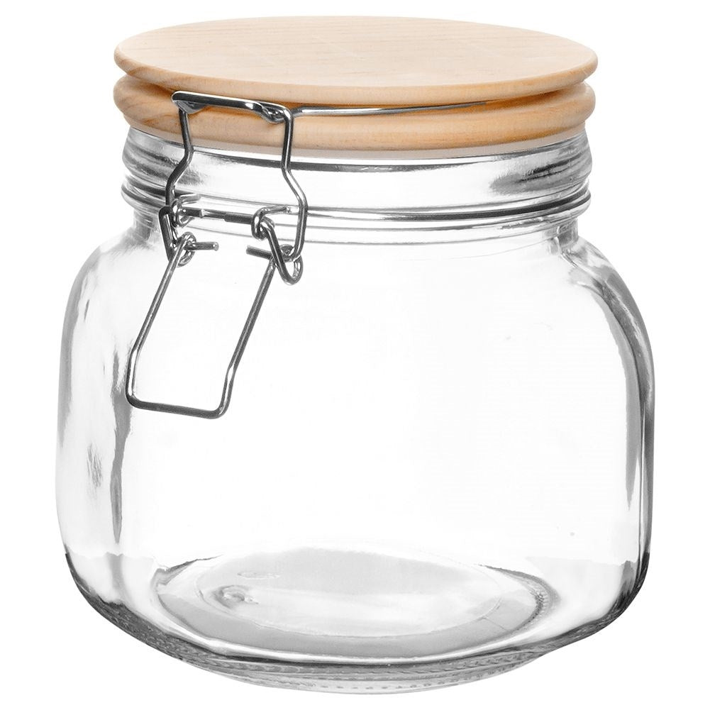 Thick glass jar with bamboo lid, airtight closure, 850 ml