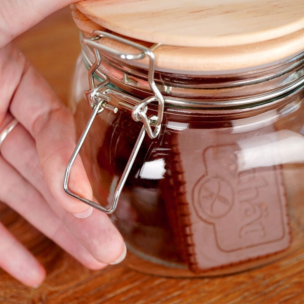 Thick glass jar with bamboo lid, airtight closure, 850 ml