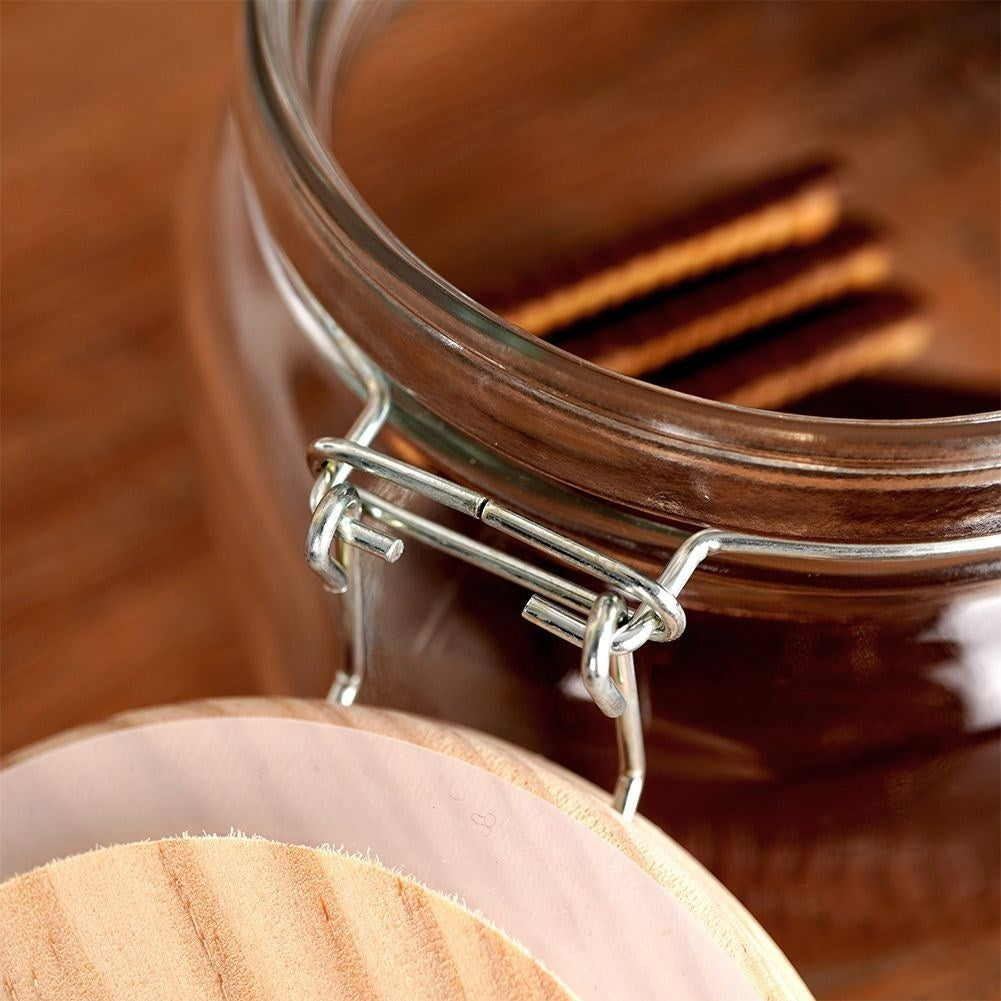 Thick glass jar with bamboo lid, airtight closure, 850 ml