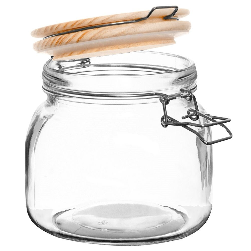 Thick glass jar with bamboo lid, airtight closure, 850 ml