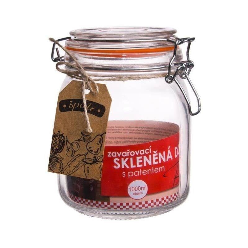 Thick glass jar with patent closure and rubber seal