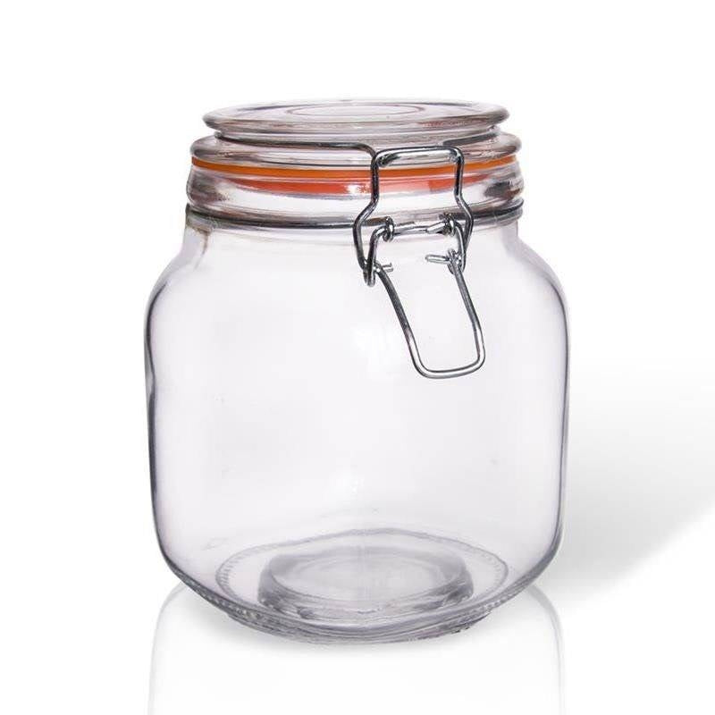 Thick glass jar with patent closure and rubber seal