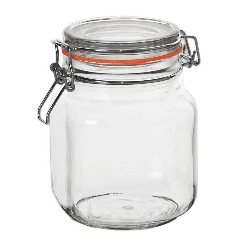 Thick glass jar with patent closure and rubber seal