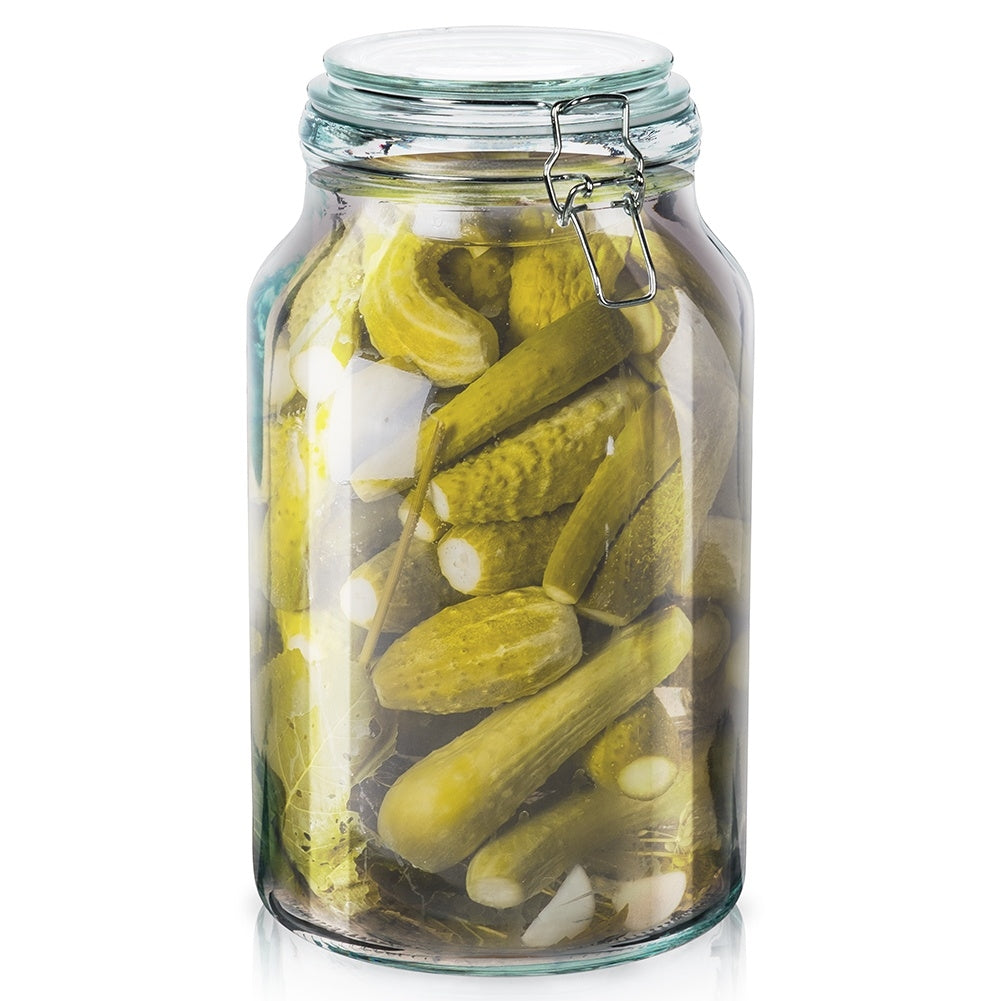 Thick glass jar with tight lid and rubber seal