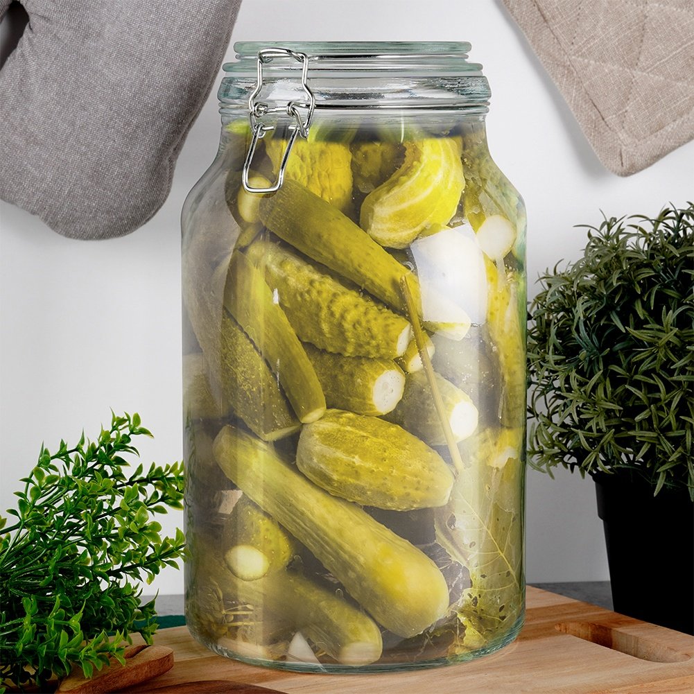 Thick glass jar with tight lid and rubber seal