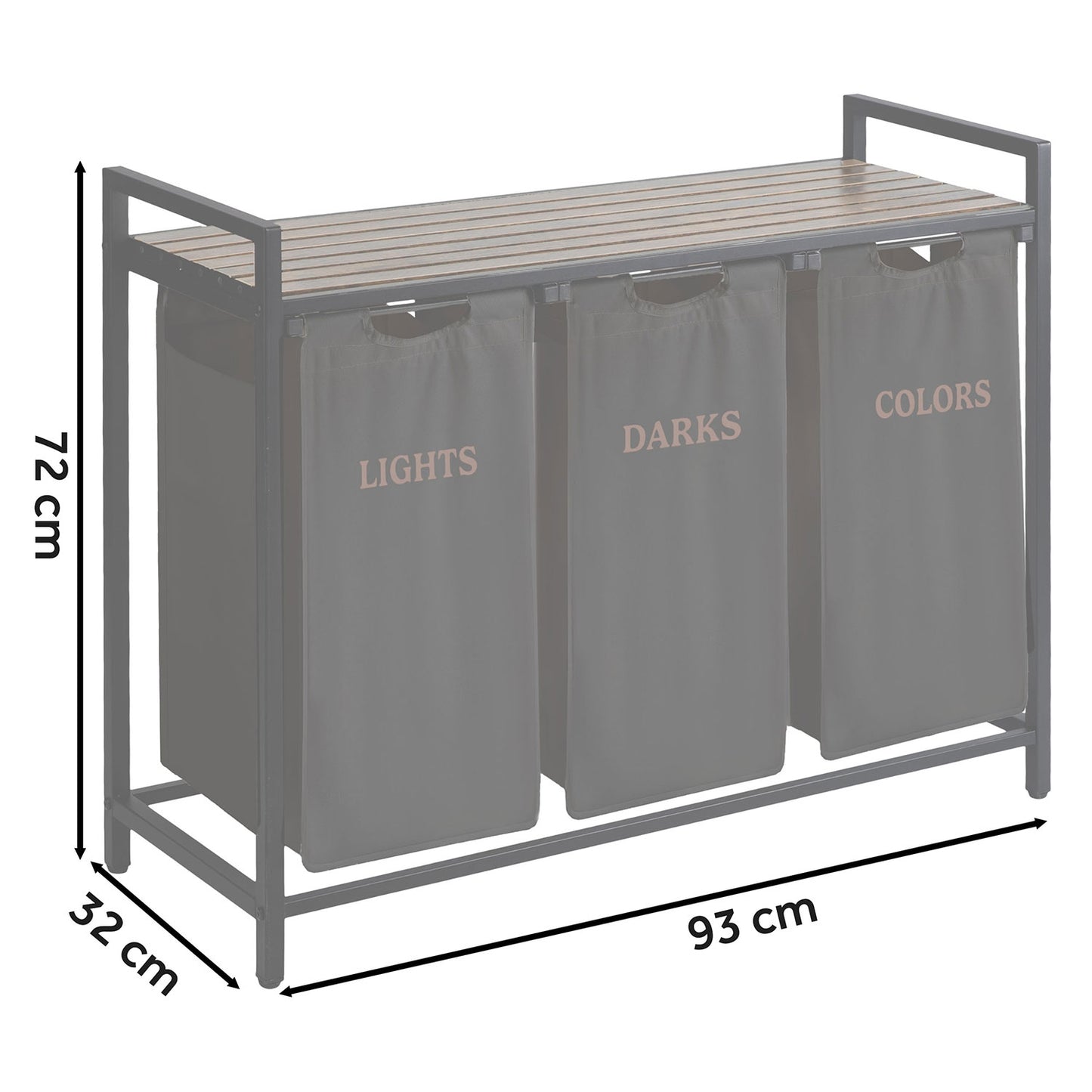 Three-Compartment Laundry Basket on Frame, 120L Capacity