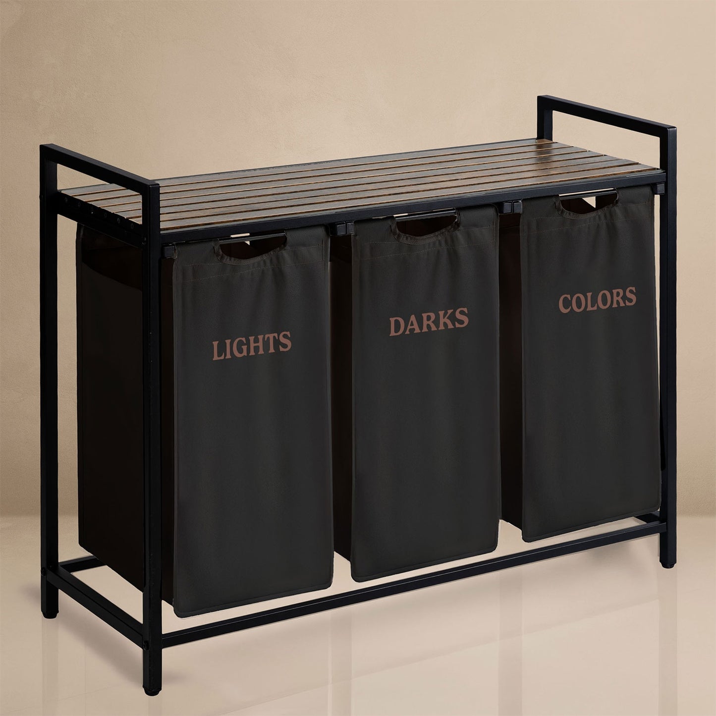 Three-Compartment Laundry Basket on Frame, 120L Capacity