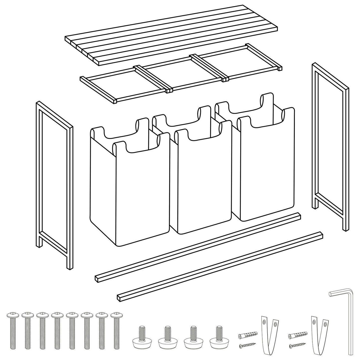 Three-Compartment Laundry Basket on Stand, 120L Capacity