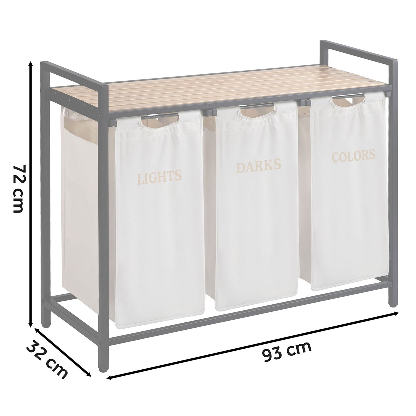 Three-Compartment Laundry Basket on Stand, 120L Capacity