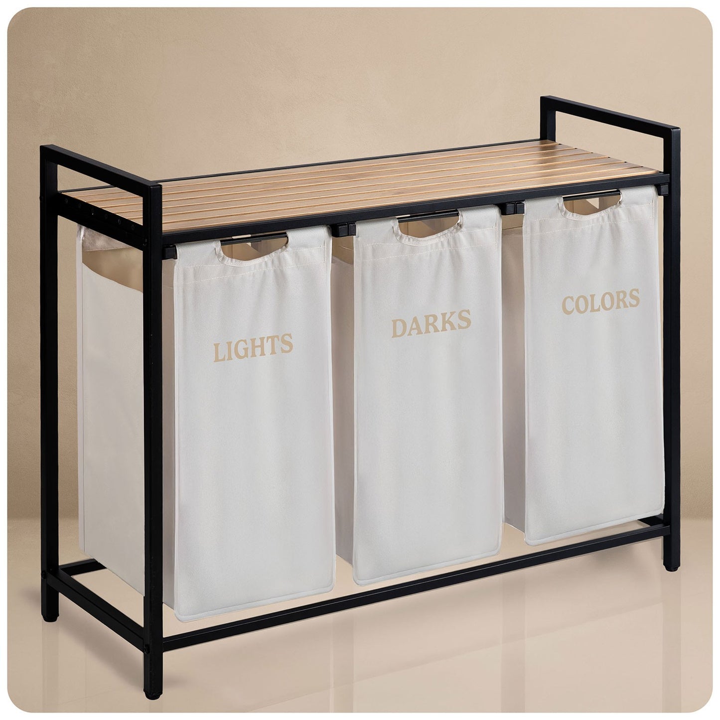 Three-Compartment Laundry Basket on Stand, 120L Capacity