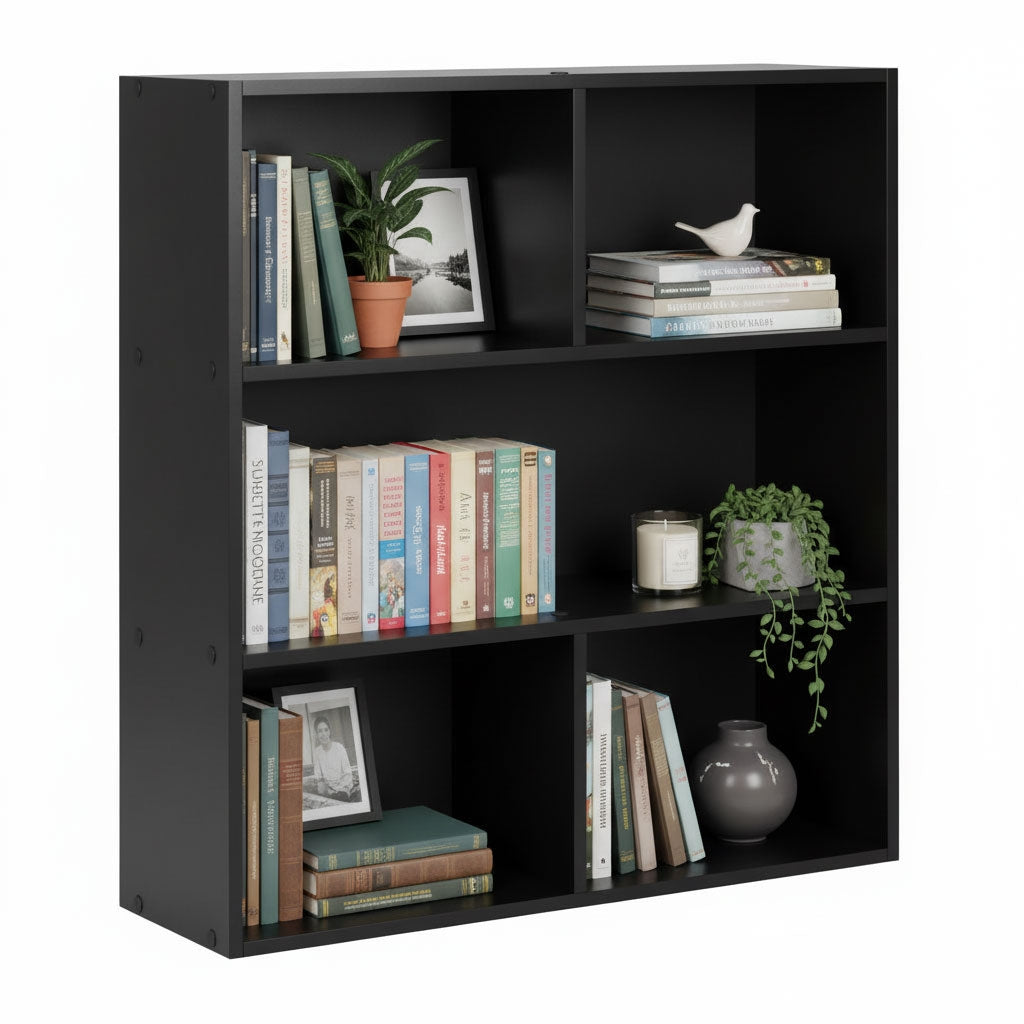 Three-Level Black Shelf for Living Room, Bedroom