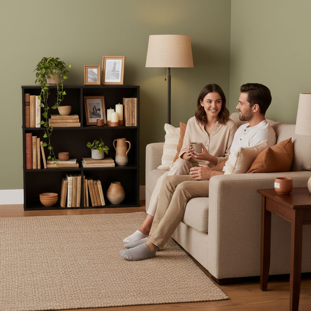 Three-Level Black Shelf for Living Room, Bedroom