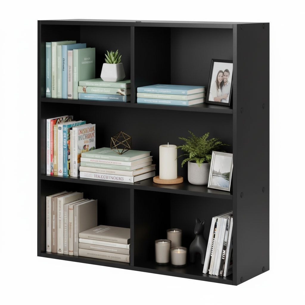 Three-Level Black Shelf for Living Room, Bedroom