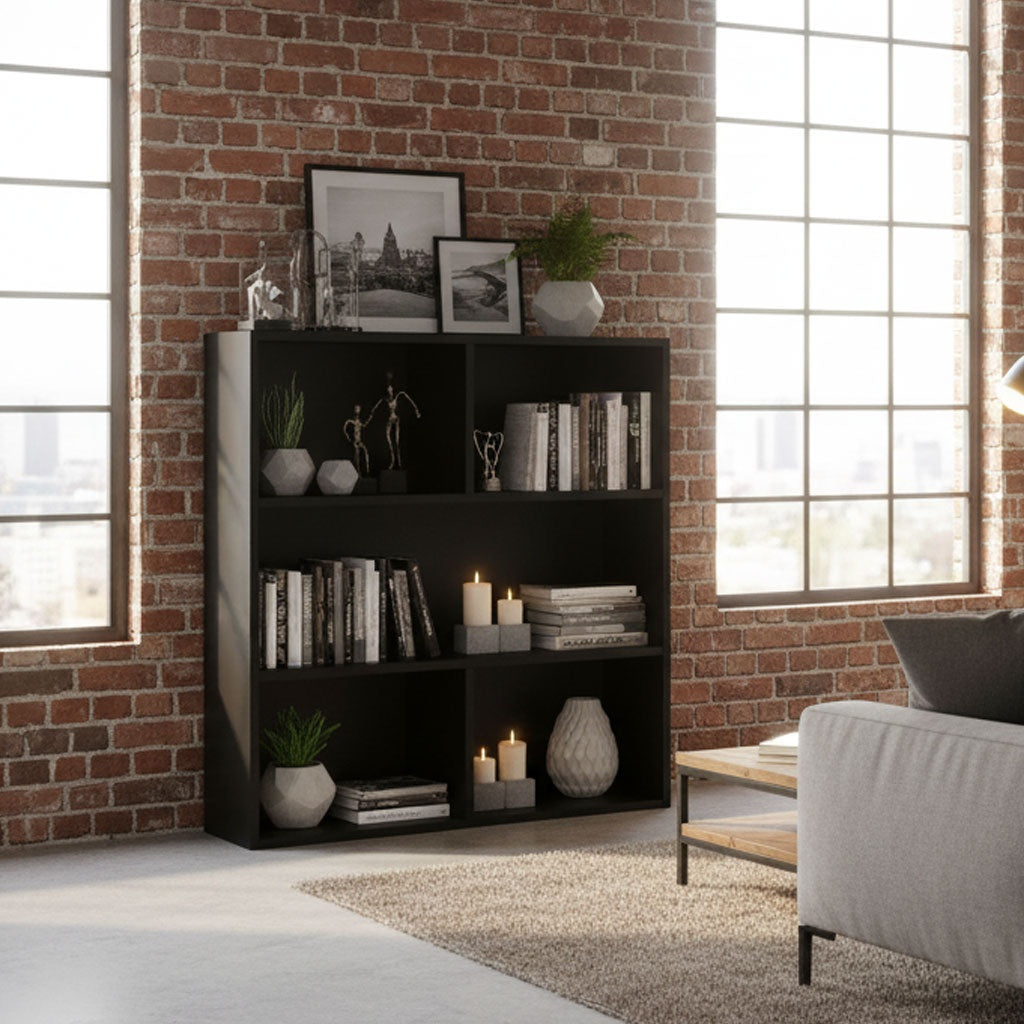 Three-Level Black Shelf for Living Room, Bedroom