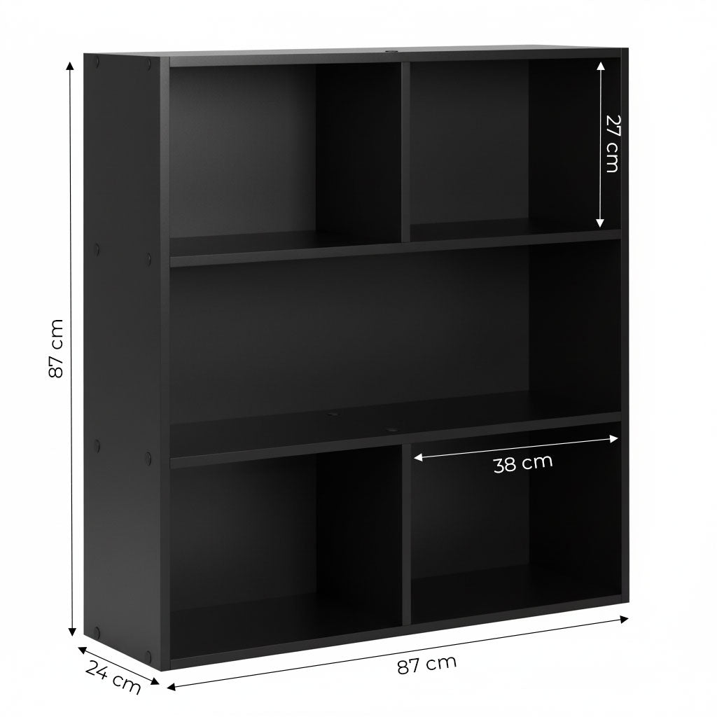 Three-Level Black Shelf for Living Room, Bedroom