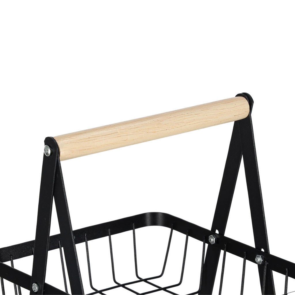 Three-Tier Metal & Wood Fruit Basket, Black