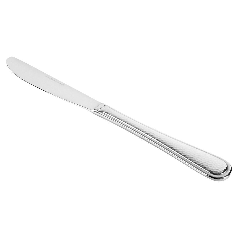Three dinner knives in stainless steel with a hammered effect