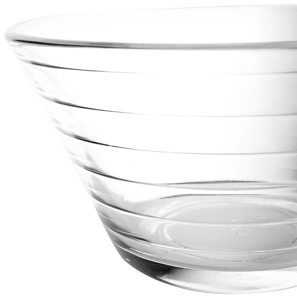 Three elegant glass bowls for salad, snacks and dessert