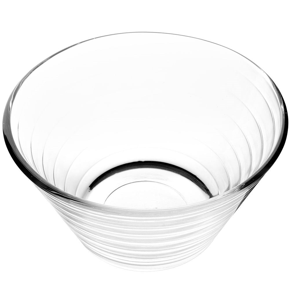 Three elegant glass bowls for salad, snacks and dessert