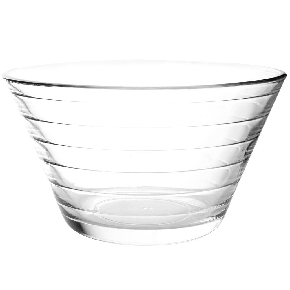 Three elegant glass bowls for salad, snacks and dessert
