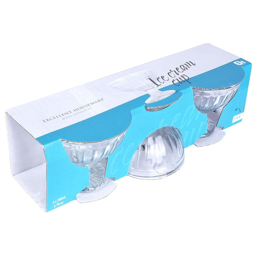 Three elegant glass dessert bowls, dishwasher safe