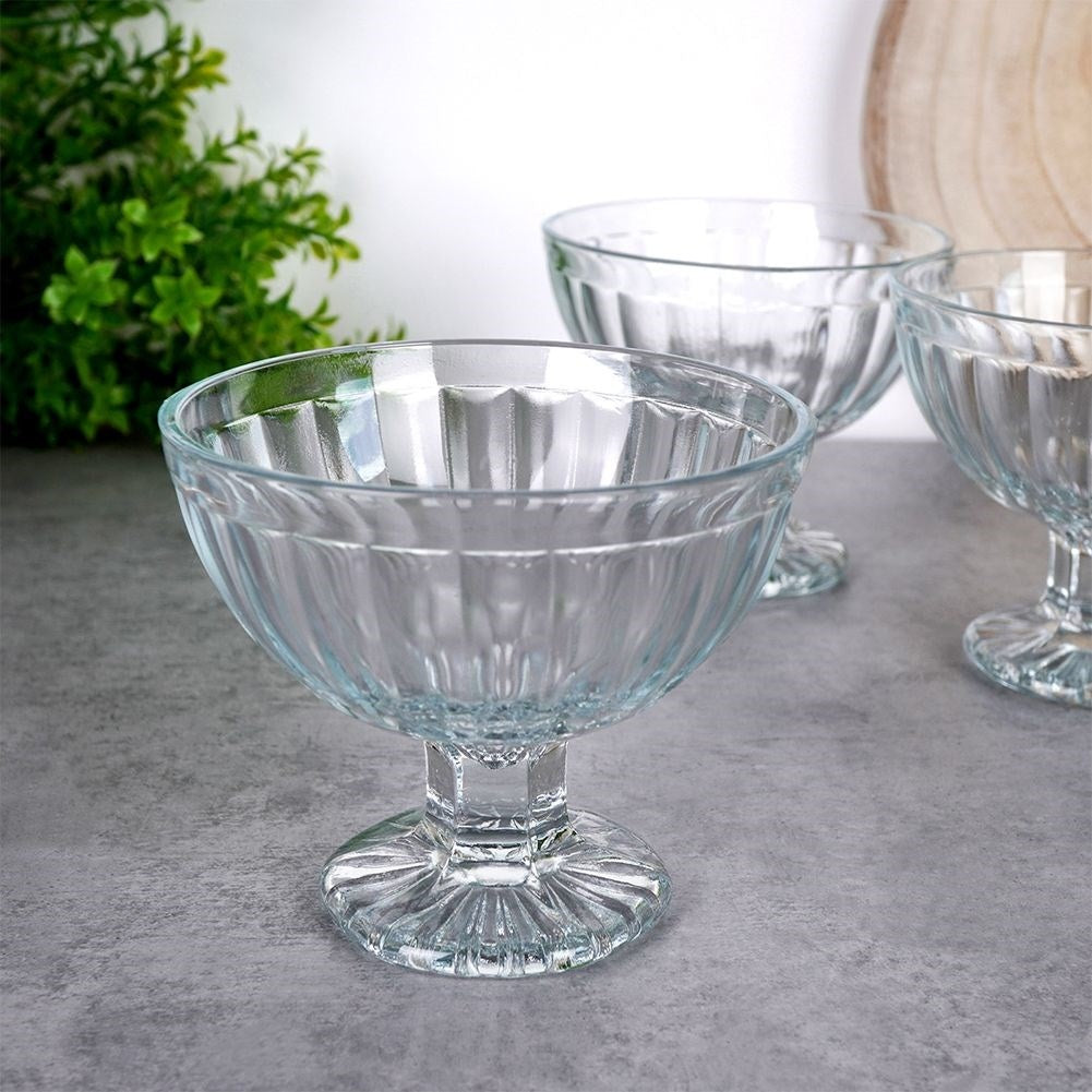 Three elegant glass dessert bowls, dishwasher safe