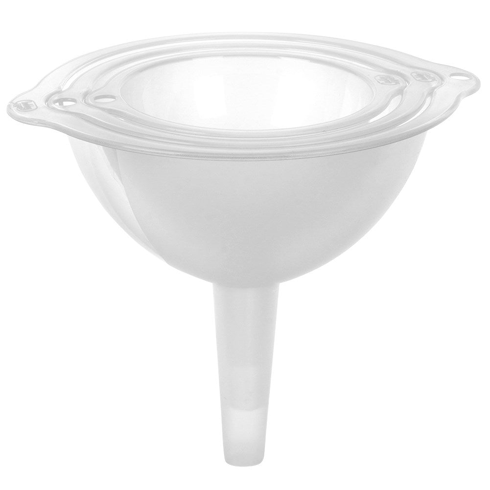 Three kitchen funnels in different sizes, transparent material