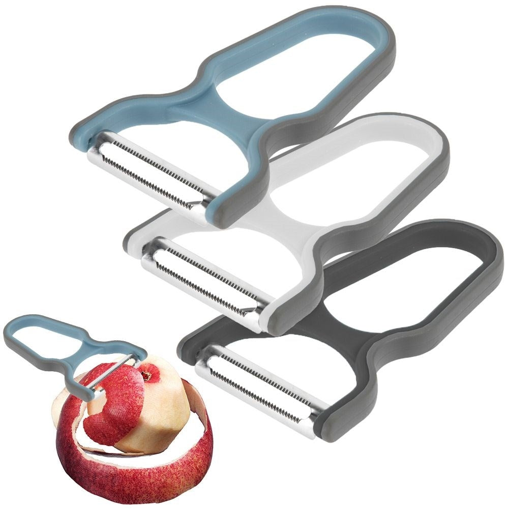 Three kitchen peelers with non-slip handles for easy peeling