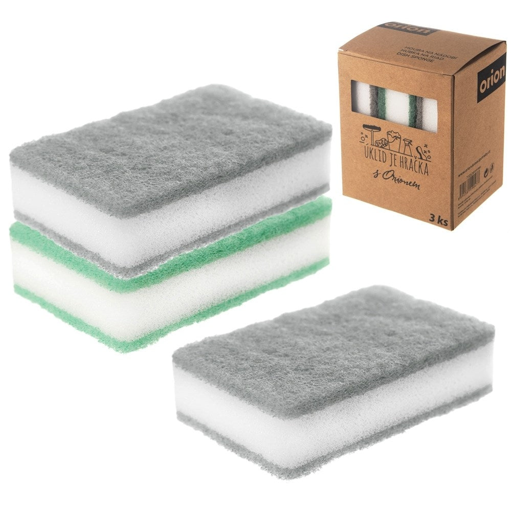 Three kitchen sponges for gentle cleaning of dishes and surfaces